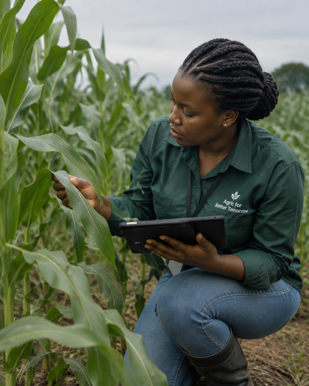 Agronomist inspecting maize
